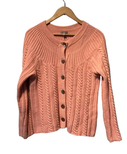 J Jill Angora blend pink cable knit cardigan sweater size MP