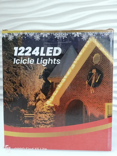 Moxled Icicle Outdoor Christmas Lights 30M 98.4ft 1224 LED White. ....
