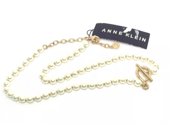 Anne Klein Gold-Tone Twisted Faux Pearl Collar Necklace 16" + 3" Brand New Nwt