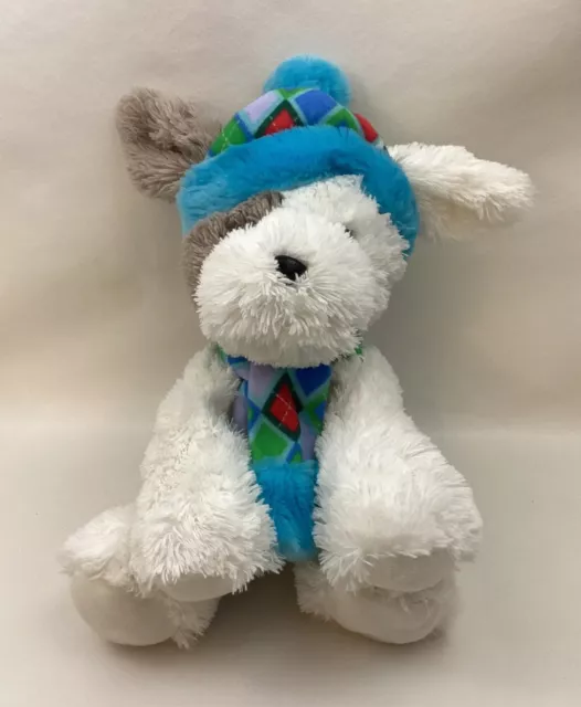 Hugfun Trey White Puppy Dog Plush Blue Hat Scarf Stuffed Animal  St Jude's 12”