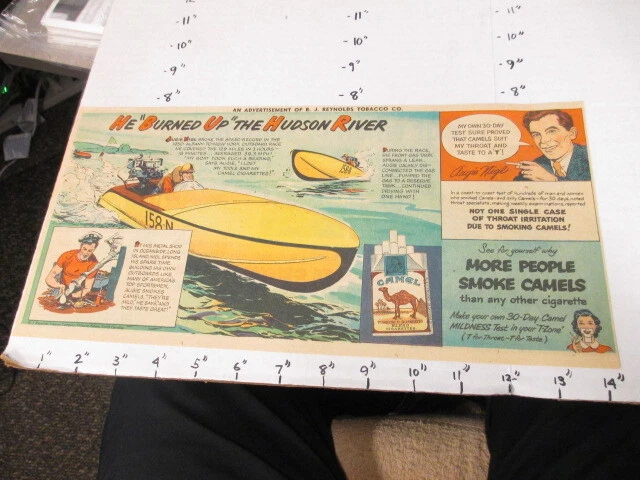 newspaper ad 1950s Camel cigarettes comic AUGIE NIGL outboard speed boat record