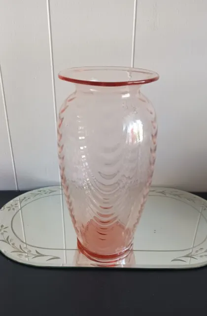 Antique Pink Depression Glass Vase 11"