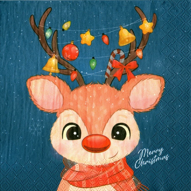 Serviettes en papier Noël bébé renne. Napkins Xmas baby reindeer Merry Christmas