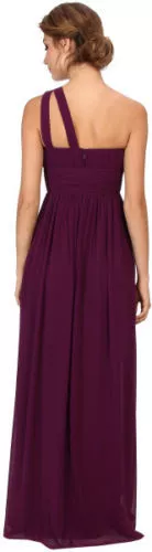 Donna Morgan Plum Ruched One Shoulder Chiffon Gown Bridesmaid Size 4 NWOT 2