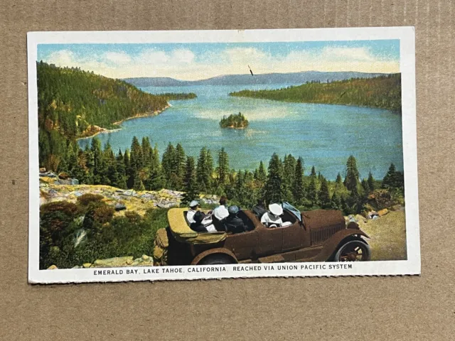 Lake Tahoe California Emerald Bay Union Pacific Railroad Car Tour Vtg Postcard