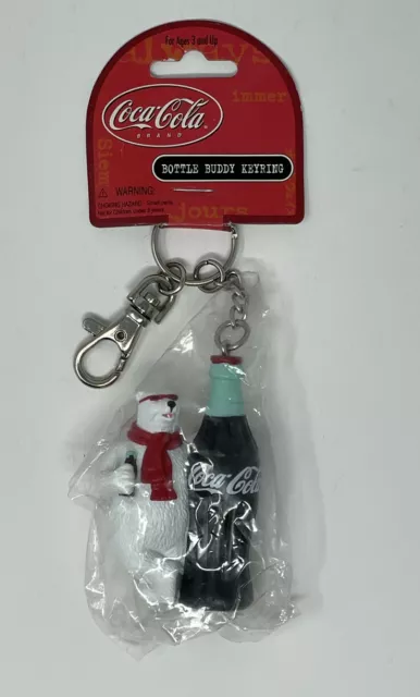 Coca Cola Polar Bear Bottle Buddy Keyring New W/Tag Vintage Key Chain - SEALED