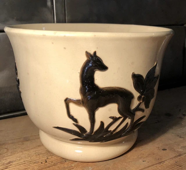Cache Pot Faïence De Sarreguemines Art Nouveau Décor De Biches H 18 Cm 3