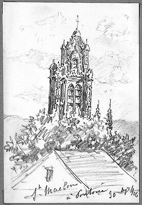 Leon berville original drawing 1906 pontoise church saint-maclou val-d' oise