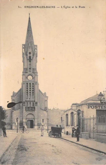 Cpa 95 Enghien Les Bains Eglise Et Poste