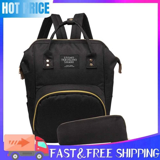 2pcs/set Mummy USB Backpack Baby Care Diaper Nursing Clutch Handbag (Black)