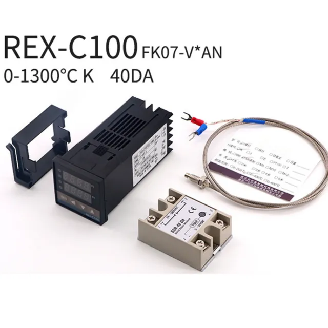 REX-C100 Digital LCD PID Temperature Controller Set+ K Thermocouple+ Max.40A SSR