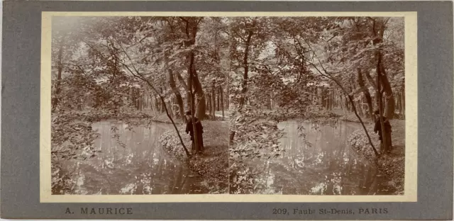 France, Paris, Parc Monceau Vintage stereo card,A. Maurice Tirage citrate