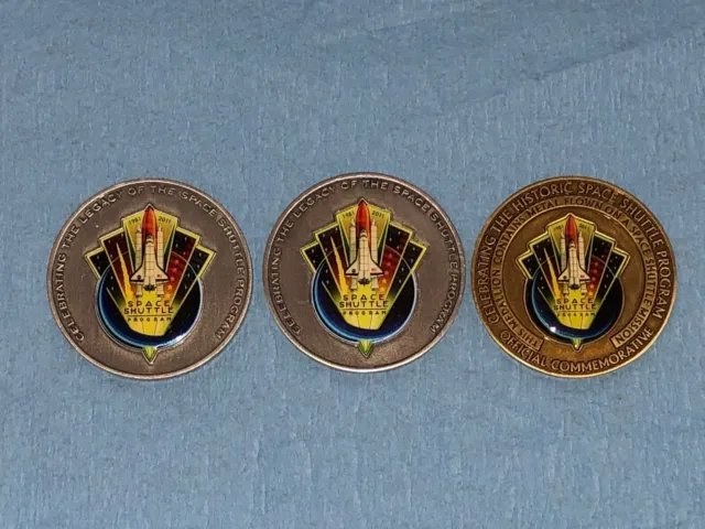 3 Space Shuttle Commemorative Nasa Coin-Medallion Containing Flown Shuttle Metal