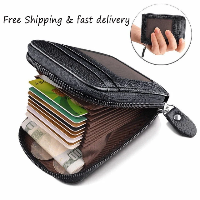 Men's Genuine Leather Wallet ID Credit Card Holder RFID Blocking Zip Thin Pocket