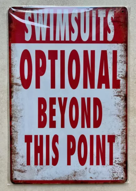 SWIMSUITS OPTIONAL BEYOND THIS POINT METAL SIGN MAN CAVE BAR POOL TUB 20x30cm