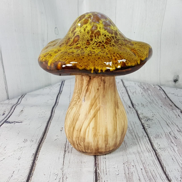 Large Ceramic Mushroom  6.5" Figurine Brown Glazed Kitschy Decor NEW