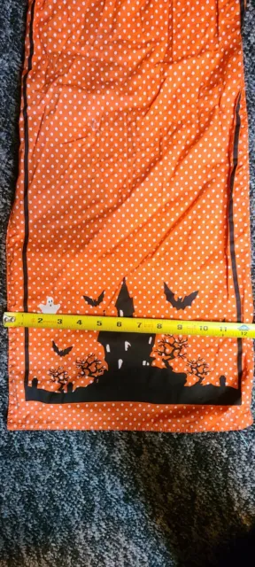 Halloween Haunted House Table Runner Cotton Fabric Orange w Polka Dots 13" x 69"