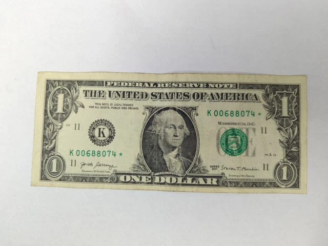1 dollar bill star note series 2017 serial K00688074