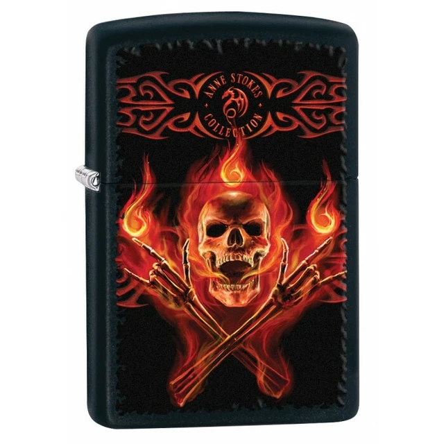 ZP31  Zippo Lighter: Anne Stokes Skull and Skeleton on Fire - Black Matte 80256