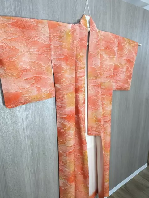 Japanese Kyoto Kimono yukata Height62.99inch width22.04inch orange  used 2