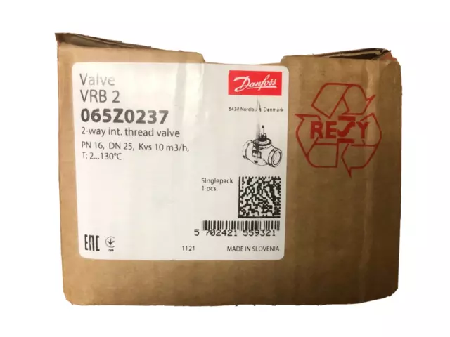 065Z0237 Danfoss Globe Valve VRB 2-Way PN16 2-Way Seated 1" Female Thread Ball