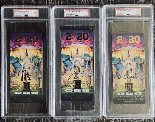2020 CFP National Champ LSU Ticket Joe Burrow Chase Jefferson AUTO PSA Set