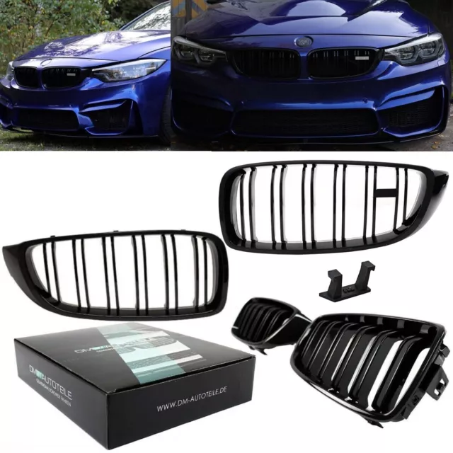 Kühlergrill für BMW 4er F32 F33 F36 F83 passend Set Schwarz Glanz Doppelsteg