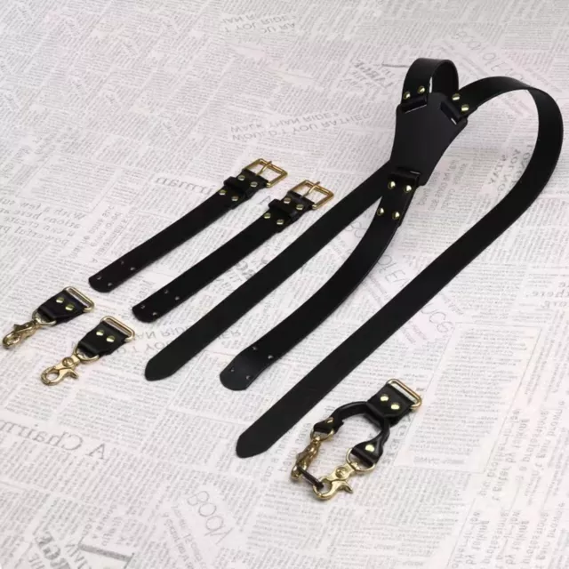 Buckles Suspenders Straps Loops Duty Suspenders Men Y-back PU Leather Heavy 2