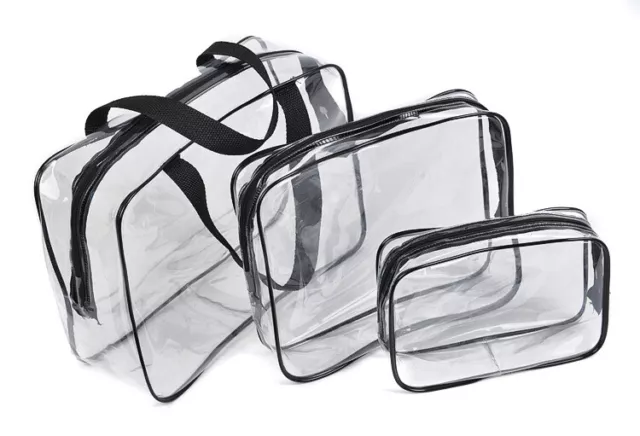 3 Pcs Clear Makeup Bag Waterproof Cosmetic Bags PVC Travel Home Toiletry Storage
