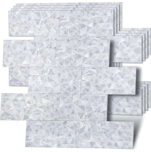 10 Sheets Backsplash Peel and Stick PVC Subway Tile on pearl gem Seashells white