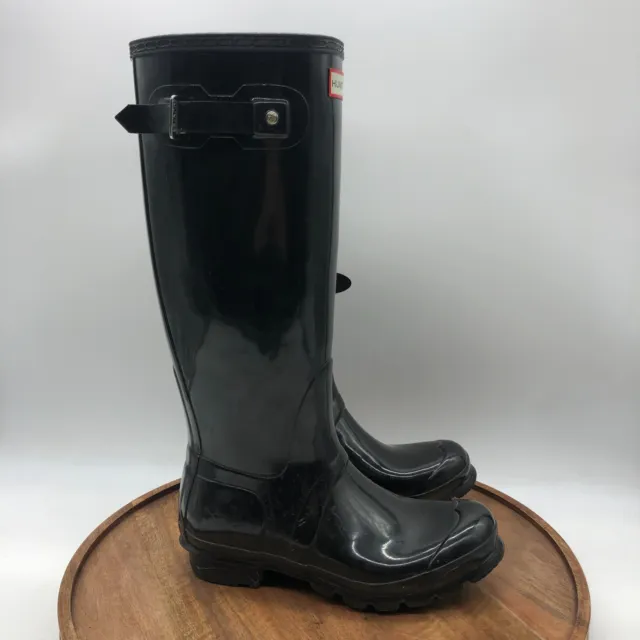 Hunter Original Tall Black Gloss Adjustable Rain Boot Rubber Women’s Size 7