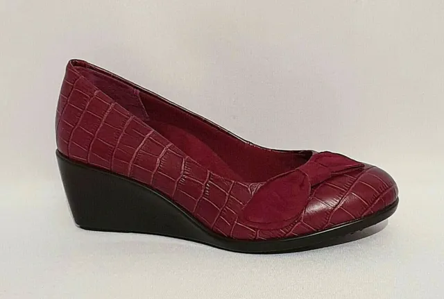 Vionic Lena Merlot Orthotic Red Burgundy Leather Bow Wedges Shoes Womens Rrp£150