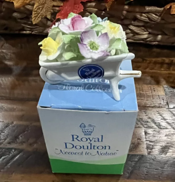 NIB Adorable Royal Doulton Bone China Flower Bouquet In Wheelbarrow