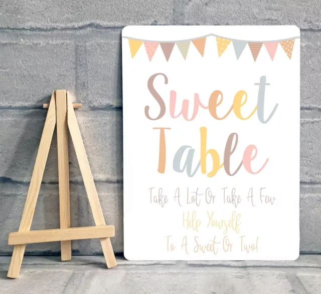 A5 Sweet Table Candy Buffet Metal Sign With Easel Wedding Party - Bunting