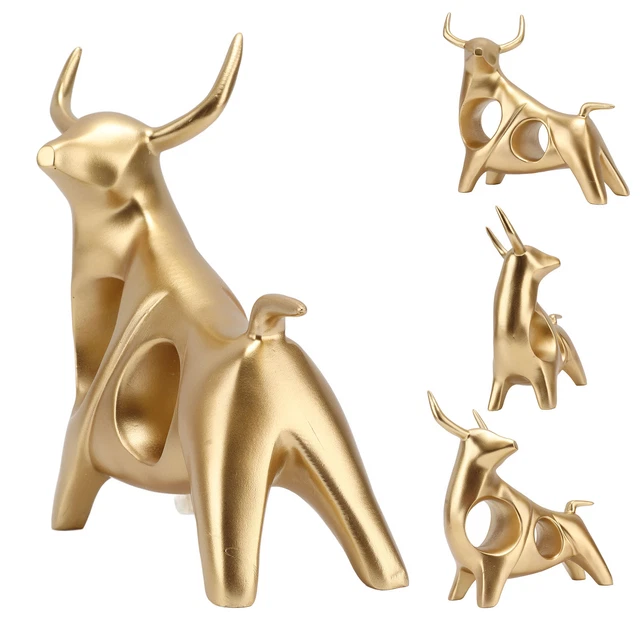 GOLDEN BULL SCULPTURE Resin Hollow Lucky FengShui Bull Statue Crafts