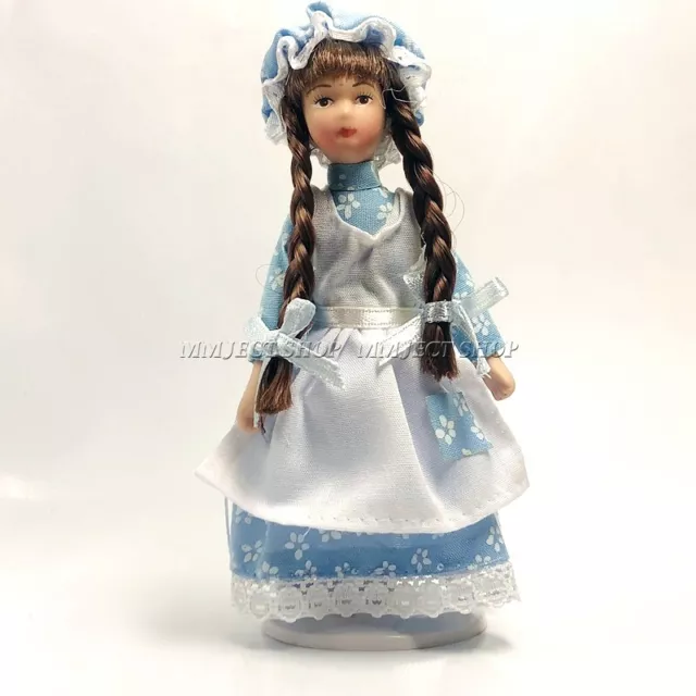 1:12 Scale Dollhouse Miniature Accessory Victorian Ceramics Doll Girl Blue Dress