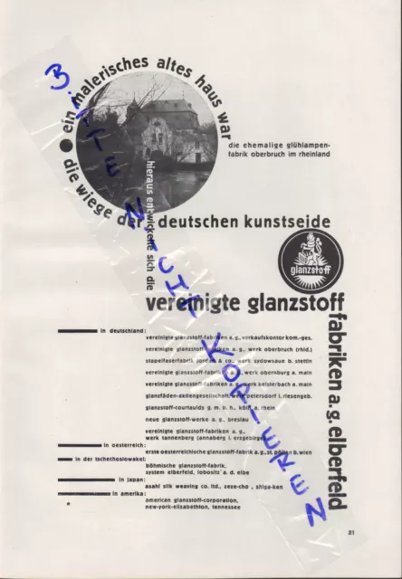 ELBERFELD, Werbung 1928, Vereinigte Glanzstoff-Fabriken AG Kunst-Seide