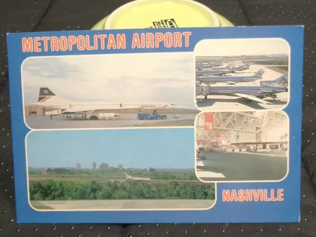 1988 POSTCARD NASHVILLE Metro Airport British Airways Concorde American ...
