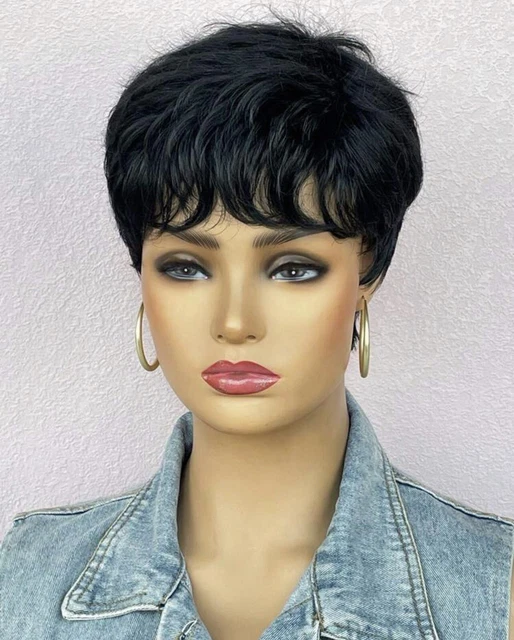 Perruque Synthétique Noire Courte Lisse Avec Frange - 30 Cm, Bonnet Inclus, Neuve