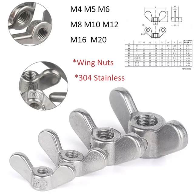 Wing Nuts M4 M5 M6 M8 M10 - M16 Butterfly Nuts Hand Grip Knob Nut 304 Stainless