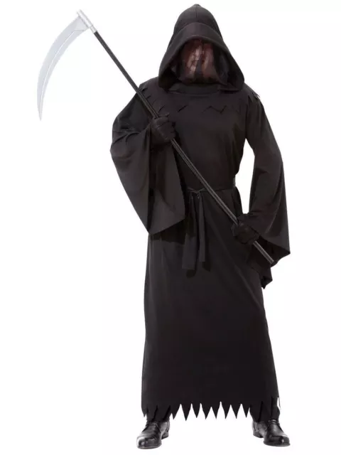 Abito elegante Halloween da uomo grigio mietitore fantasma costume abito della morte