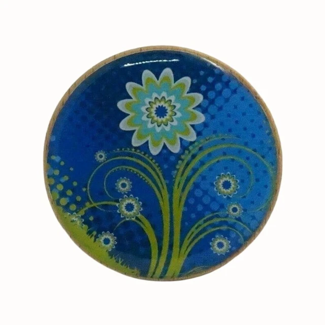 Wooden Wall Hook Coat Hook Handcrafted Wall Hanger Floral Blue and Green Flowers