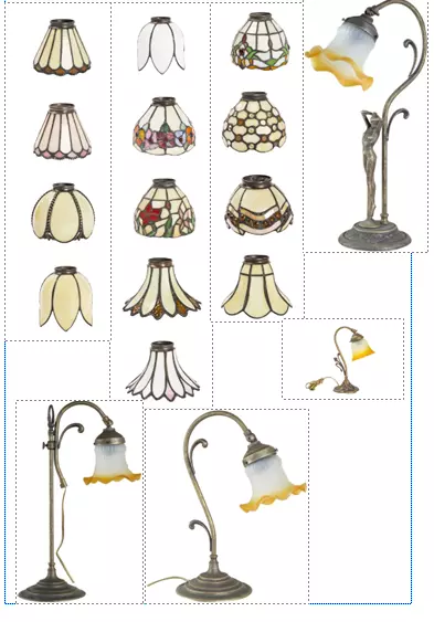 Lampada da tavolo in ottone brunito con vetro Tiffany