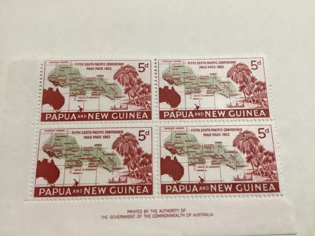 Papua New Guinea 5d red & Green mint block of 4 Seven Seas 39