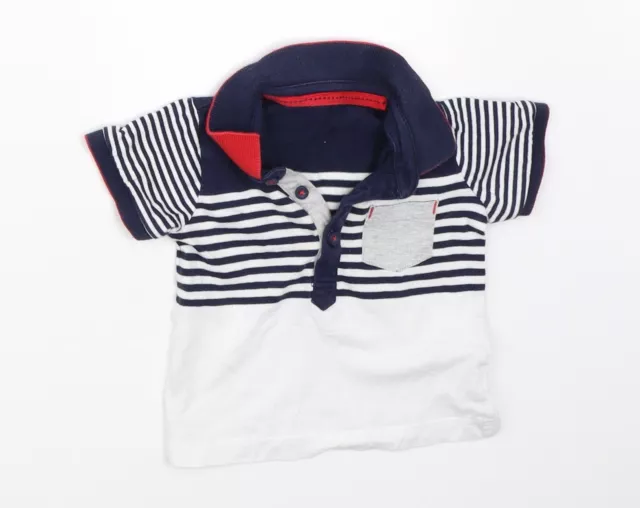 George Boys Blue Striped 100% Cotton Basic Polo Size 3-6 Months Collared