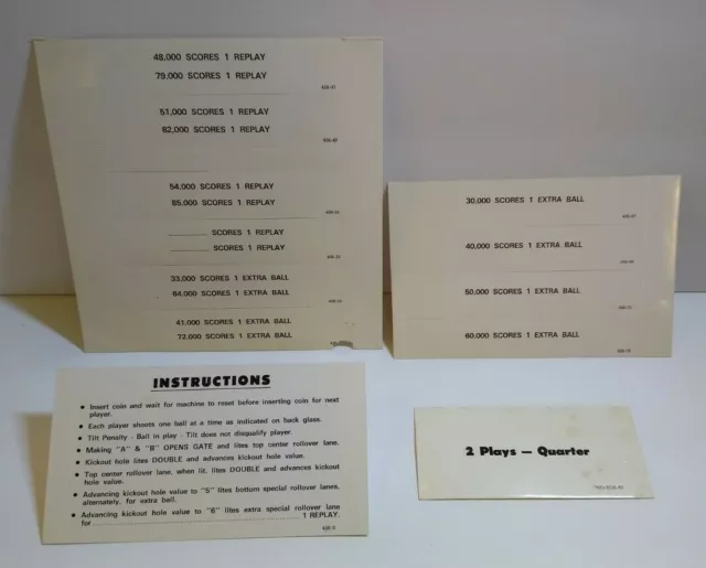 Little Chief Pinball Machine Instruction Card Score Cards Original 1975