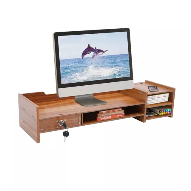 Wood Desk Organizer Home Office Desktop Storage Drawer Computer Holder w/Lock