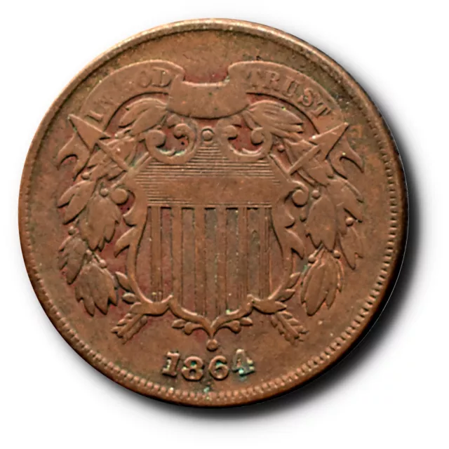 1864 Large Motto Two Cent Piece 2C VF Very Fine 3