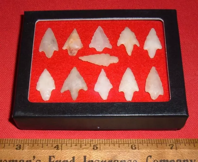 (11) Choice Stemmed Neolithic Quartz Points W/CASE Prehistoric African Artifacts