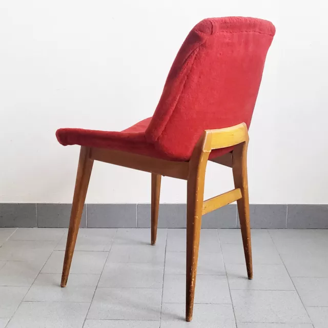 Silla Vintage 1950 Pies Brújula Tela Moumoutte Rojo 50S 1950S Rockabilly